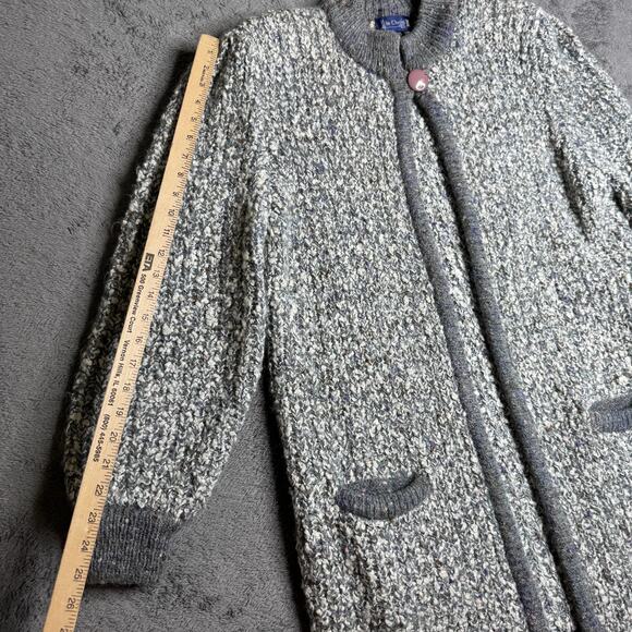 Vintage Knit Wool Blend Cardigan Le Chois Womens M/L Gray Chunky Knit Pockets - Picture 5 of 6